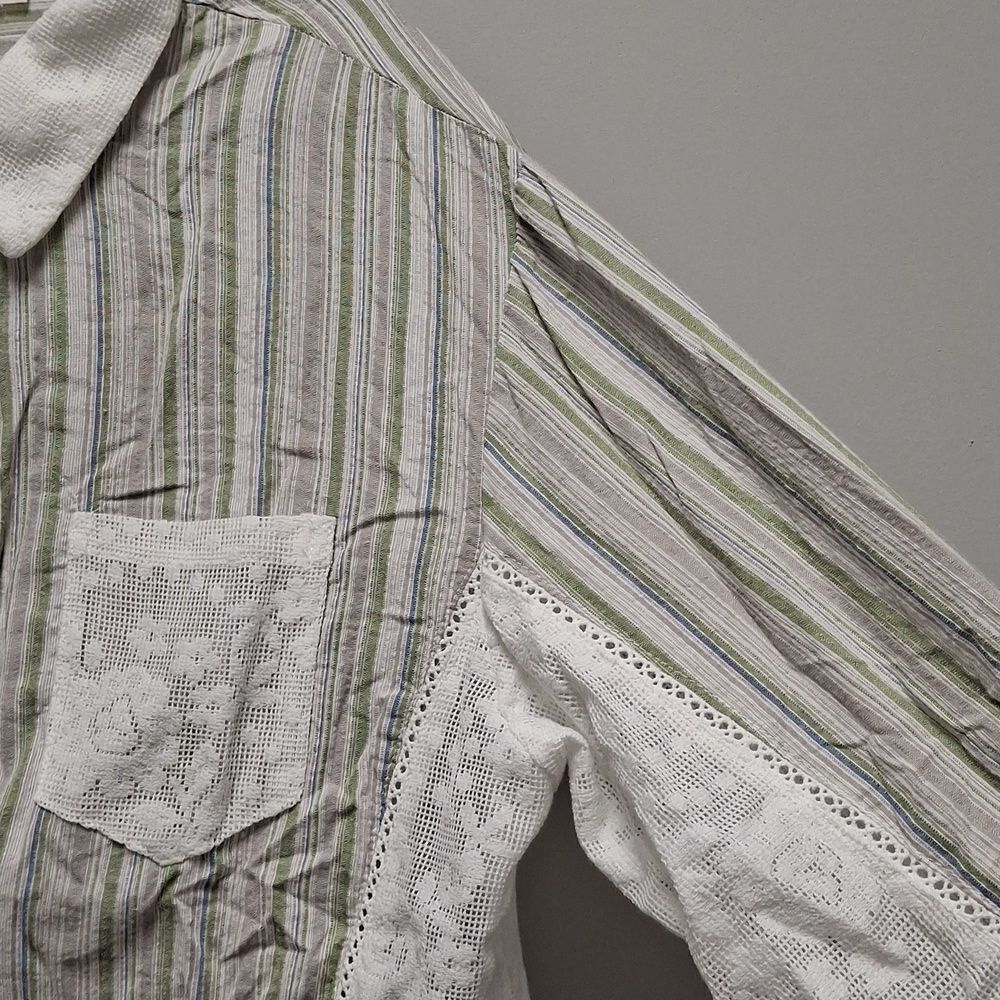 POL Oversized Button UP Boho GYPSY Shirt WITH Lace - Picture 5 of 8